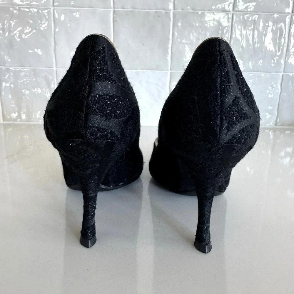 Dolce & Gabbana Baroque Black Pumps Gold‎ DG Logo Brooch Womens 39 Y2K Vintage